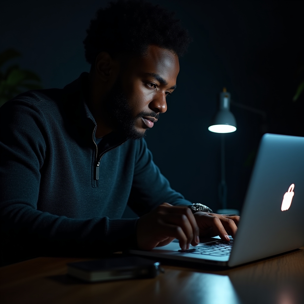 Persoană protejând date de client pe un laptop, cu accent pe confidențialitate