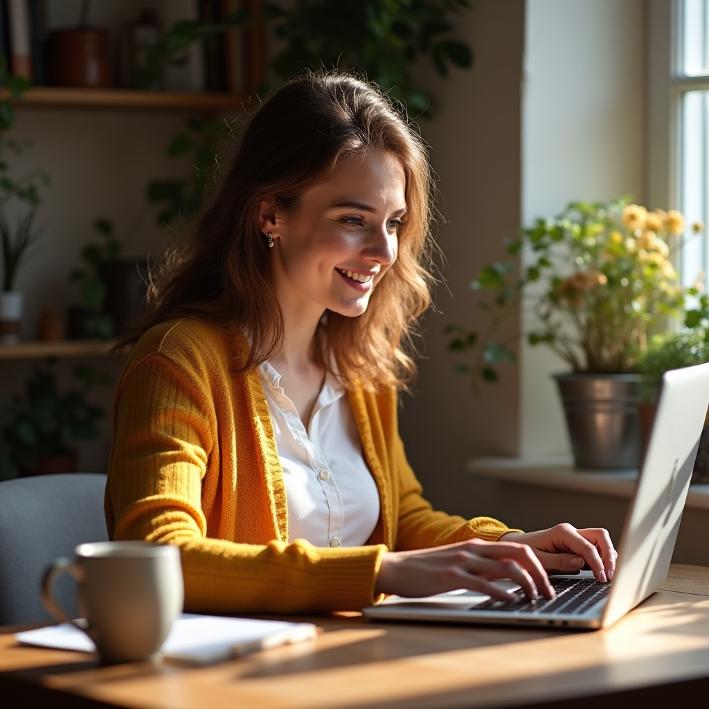 Antreprenor scriind un e-mail cu ajutorul unui instrument AI pe laptop